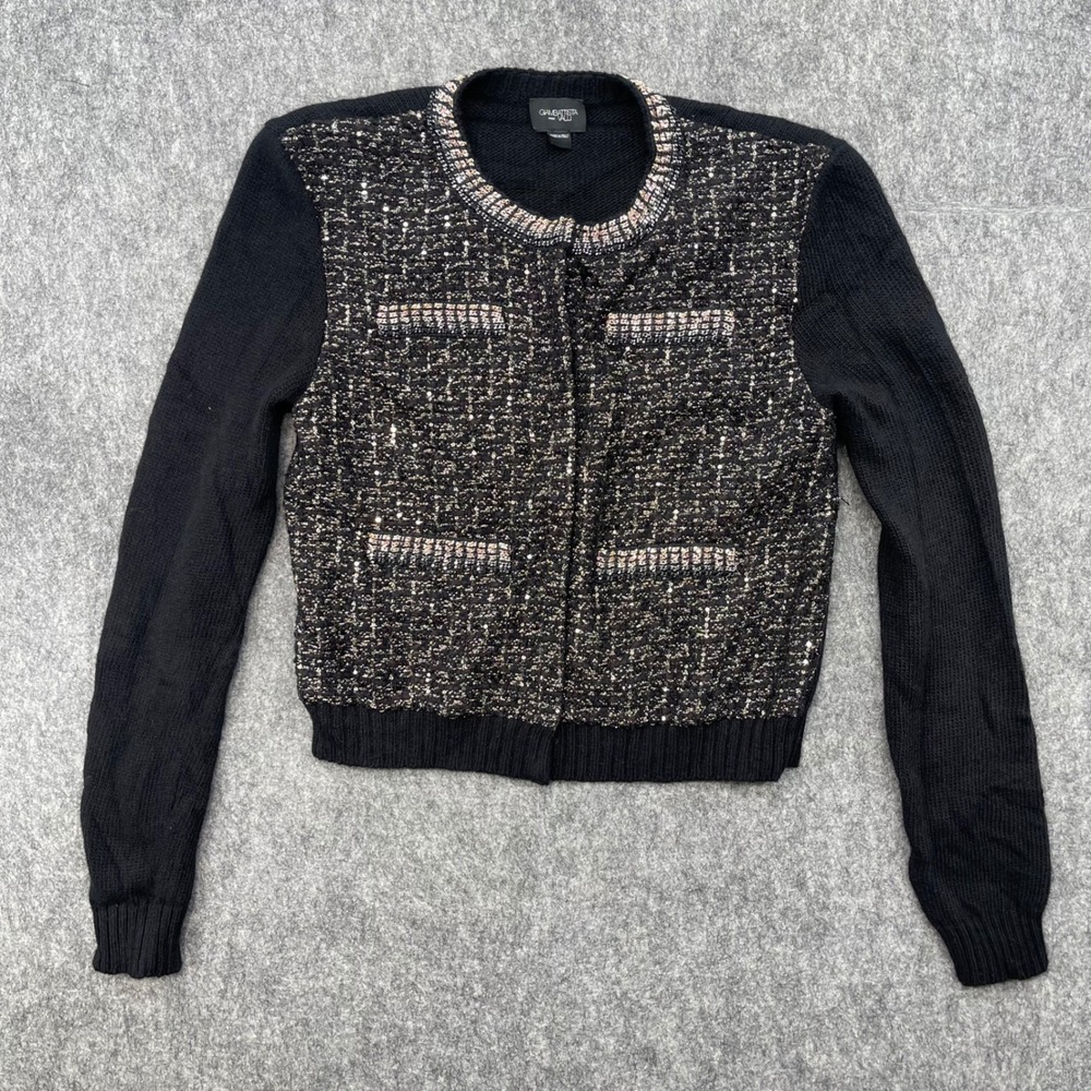 Giambattista Valli Cardigan Size 40 Sequin Tweed Knit Black Wool Made in Italy